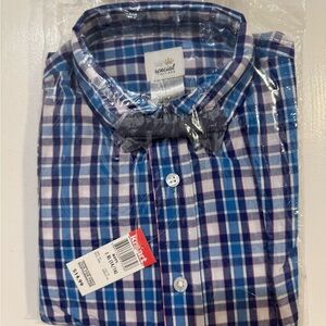 Kids Blue Plaid Button Down Shirt with Bow Tie.